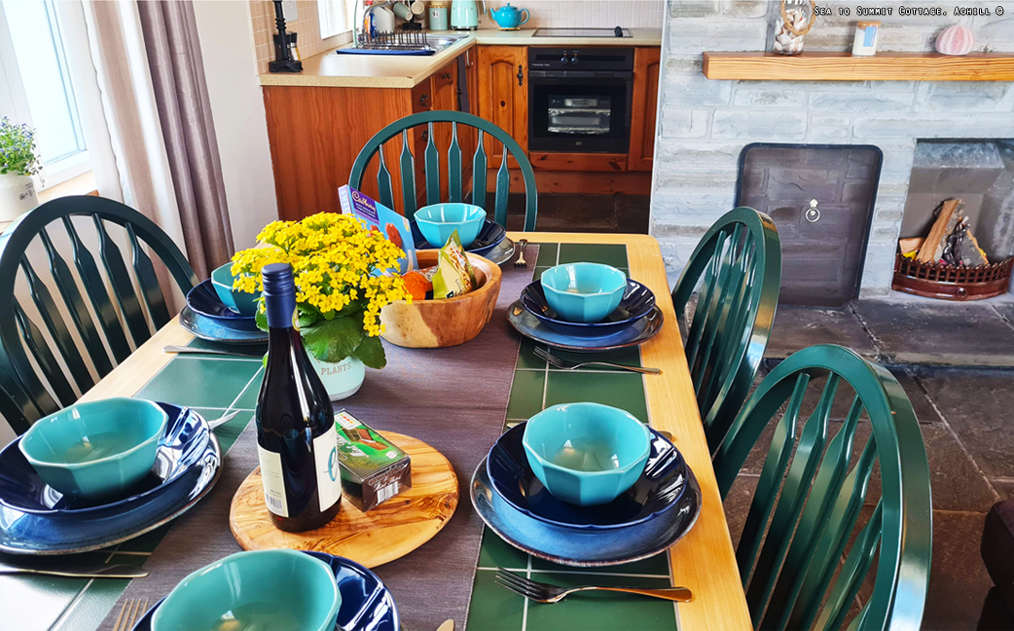 enclosed garden with mountain and ocean view, garden bench and picnic bench